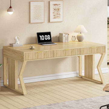 SEDETA 55 Inch Fluted Executive Desk Computer Writing Table with Storage Drawers