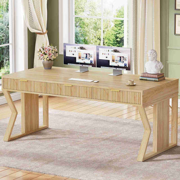 SEDETA | 55 Inch Fluted Executive Desk Computer Study Table Spacious Desktop with 3 Drawers