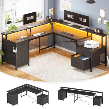 SEDETA® 108 Inch L Shaped Gaming Desk Corner Home Office Computer Desk with File Drawer