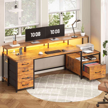 SEDETA | 75 Inch LED Gaming Desk Large Computer Desk with 5 Drawers and Storage Shelves for Home Office