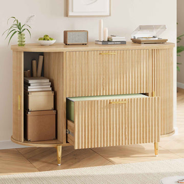 SEDETA_39.4 Inch Home Office File Cabinet Curved Sliding Cabinet Modern Light Luxury Design Fluted Filing Cabinets