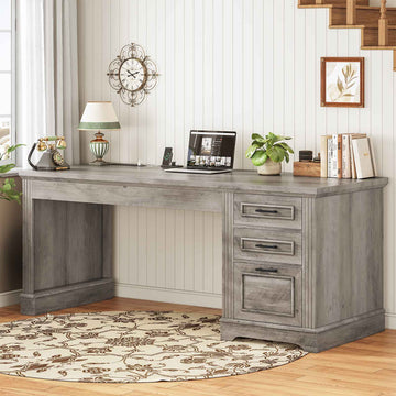 SEDETA | 55 Inch Farmhouse Executive Computer Desk with Power Outlets Storage Drawers