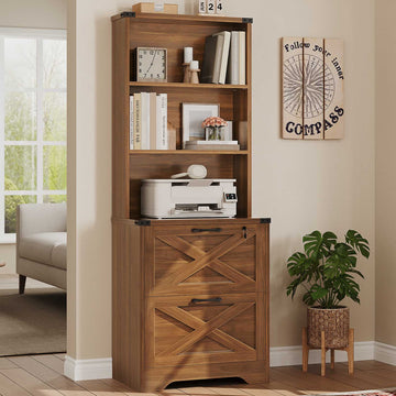 SEDETA | Farmhouse Wood File Cabinet with Lock, 2 Drawer Lateral Filing Cabinet with Hanging File Folders for Home Office