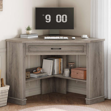 SEDETA | 31.5 Inch Farmhouse Corner Computer Desk with Storage Shelves for Home Office
