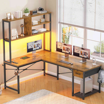 SEDETA | 51.2 Inch L Shaped Gaming Desk Small Computer Desk with Drawer LED Lights and Storage