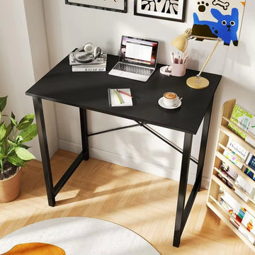 32-Inch Simple Black Computer Desk | Modern Home Office Desk with Storage