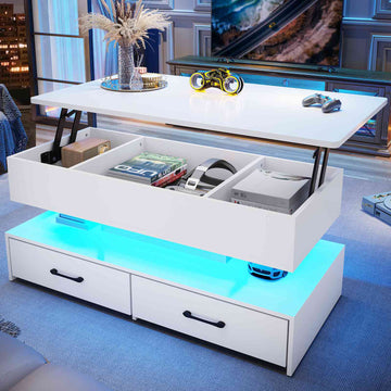 SEDETA | 40 Inch 2-in-1 Lift Top Coffee Table with Led Lights and Storage Drawers for Living Room