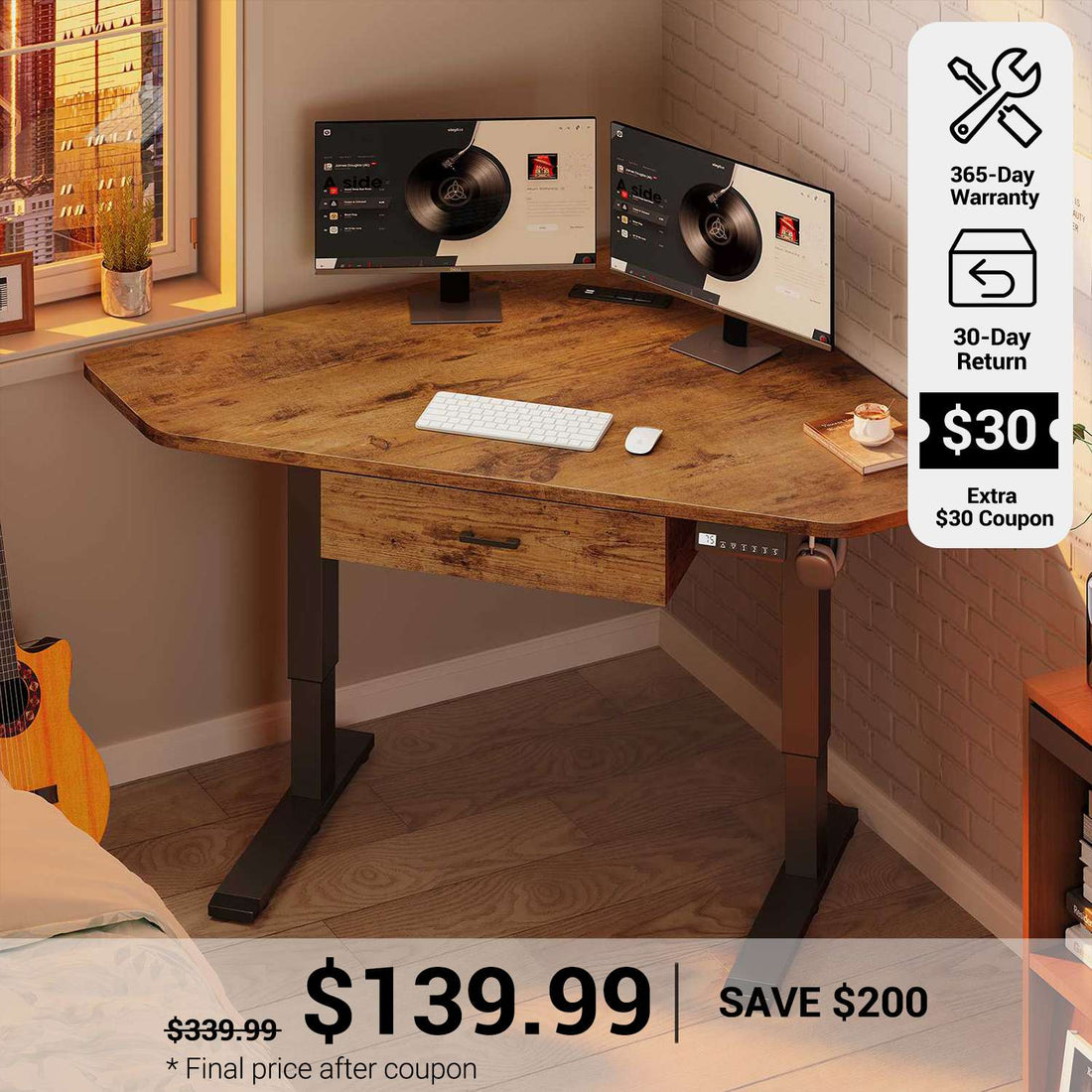 SEDETA® 32 Inch Height Adjustable Computer Desk Corner Electric Standing Desk with Drawer Stand up Writing Desk
