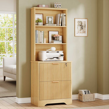SEDETA | 2 Drawer Fluted File Cabinet with Lock Farmhouse File Cabinets for Home Office with Adjustable Storage Shelf