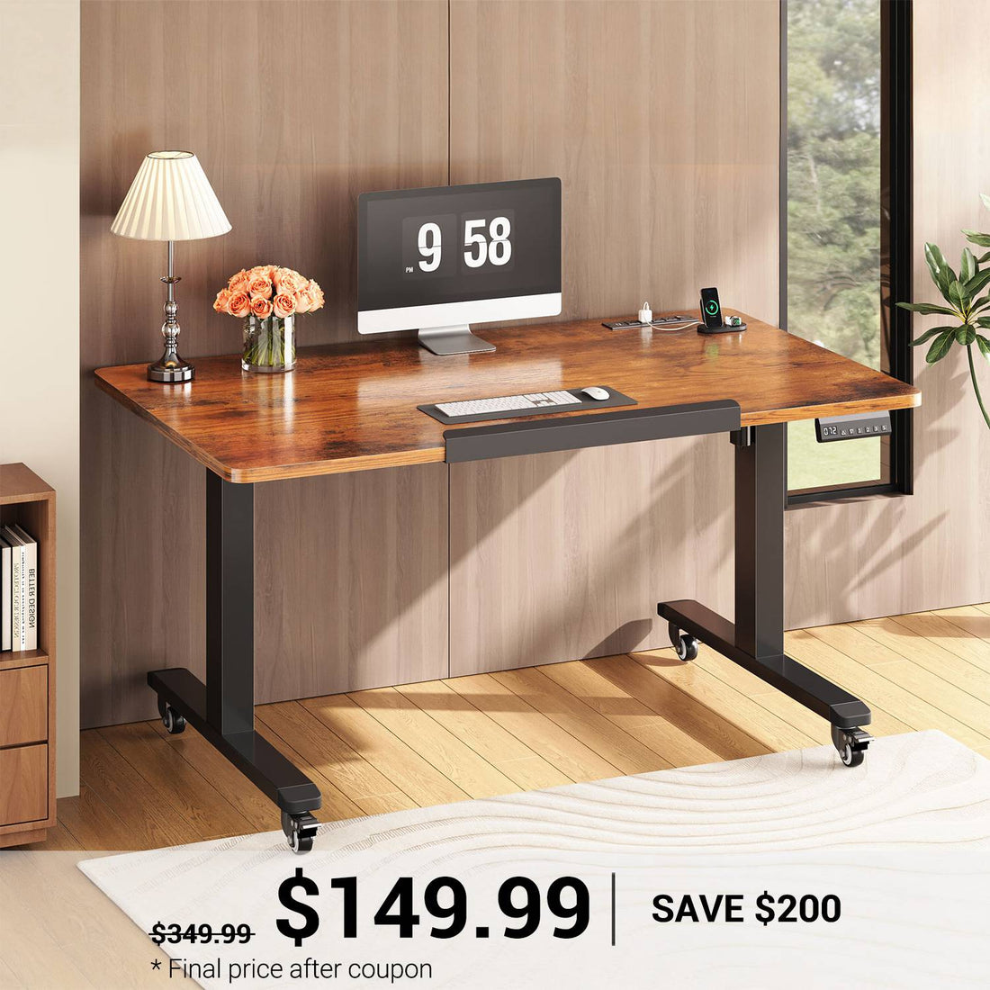 SEDETA | 47 Inch Foldable 180° Tiltable Mobile Rising Computer Desk Electric Standing Desk Height Adjustable with Wheels for Drawing Writing Gaming