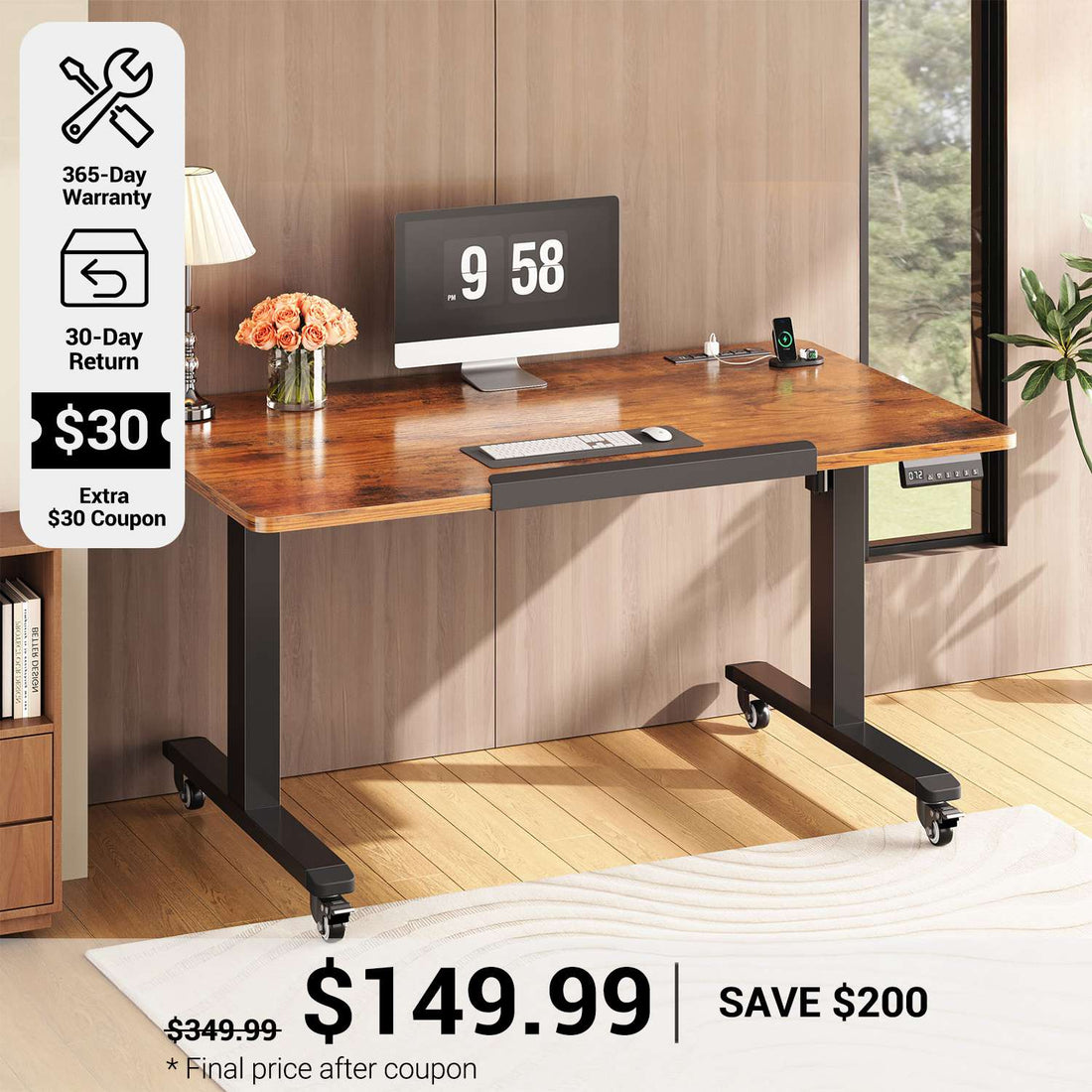 SEDETA® 47 Inch Foldable Height Adjustable Desk with Wheels Electric Standing Desk 180° Tiltable Mobile Rising Computer Desk  for Drawing Writing Gaming