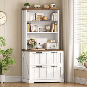 SEDETA 31.5 Inch Farmhouse Wood File Cabinet Office Lateral Filing Cabinet with 2 Drawer Storage Shelves Bookshelf Printer Stand fits Letter A4 Size