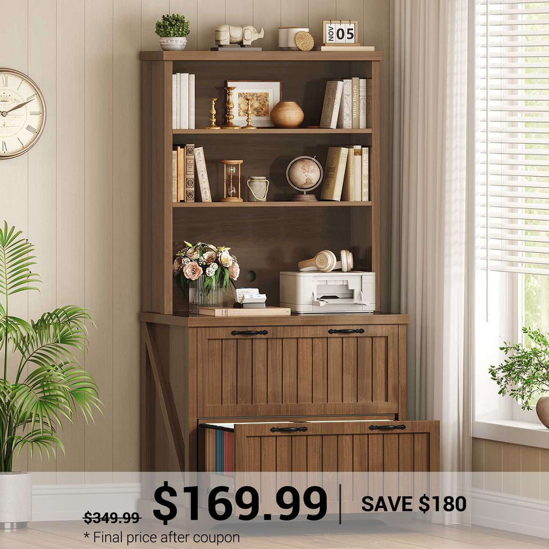 SEDETA | 31.5 Inch Farmhouse Lateral File Cabinets with 2 Drawers Storage Shelves Bookshelf Printer Stand fits Letter Legal A4 Size