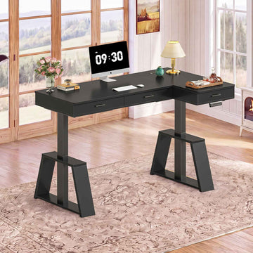 SEDETA | 59 Inch L Shaped Electric Standing Desk Height Adjustable with Drawers, Ergonomic Executive Computer Desk, Power Outlets