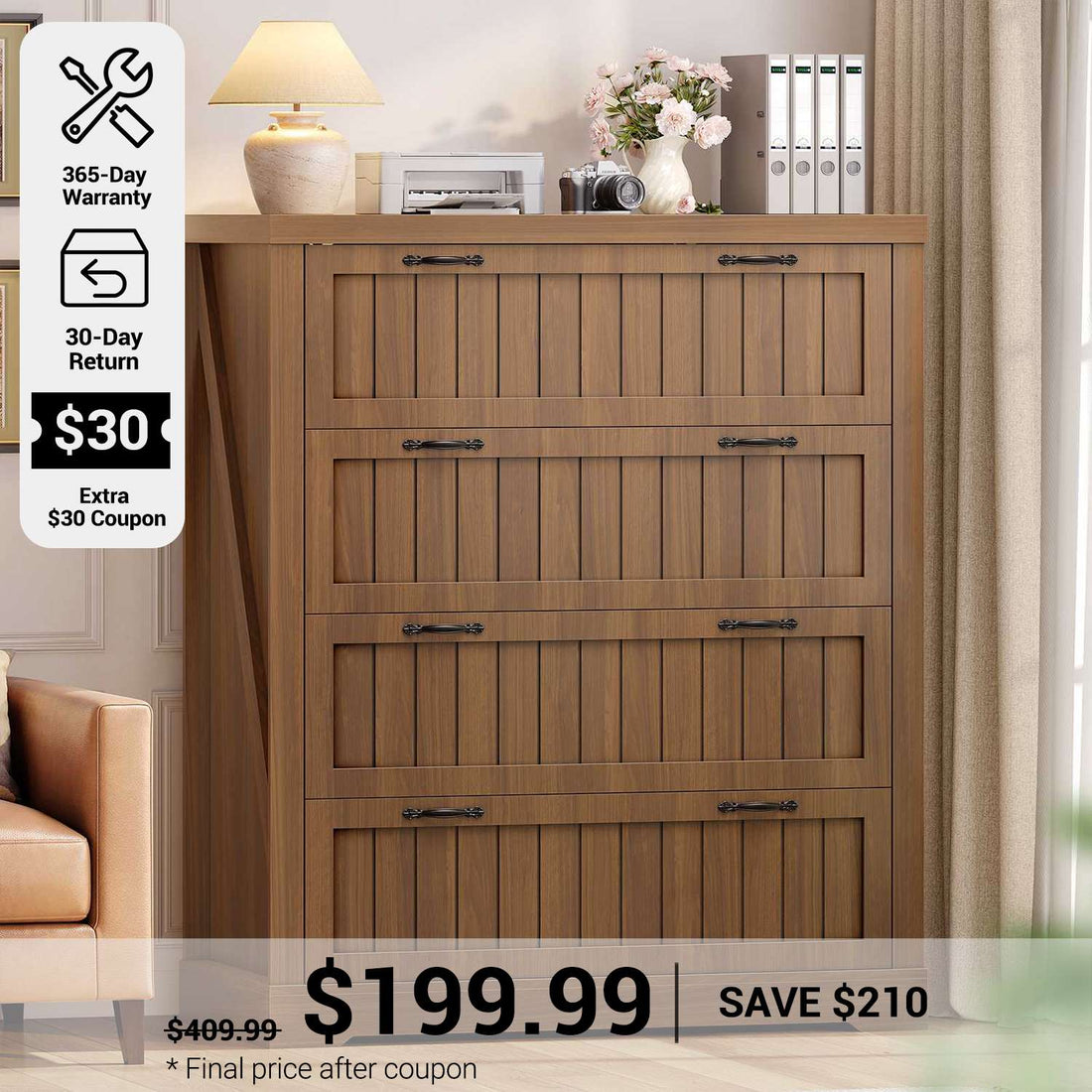 SEDETA® 33.5 Inch Office File Cabinets for Letter/Legal/A4 Size File Farmhouse 4 Drawer File Cabinet Filing Cabinet for Home Office Cabinet Organizer for Study Room Living Room