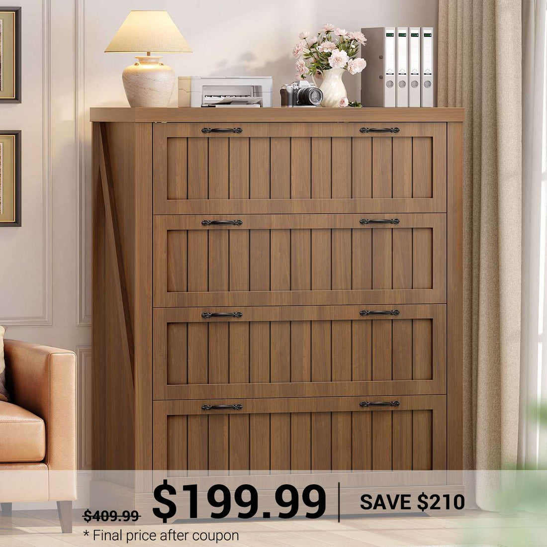 SEDETA | 33.5 Inch Farmhouse Cabinet Organizer with 4 Drawers Office File Cabinets for Letter/Legal/A4 Size File Filing Cabinet for Home Office