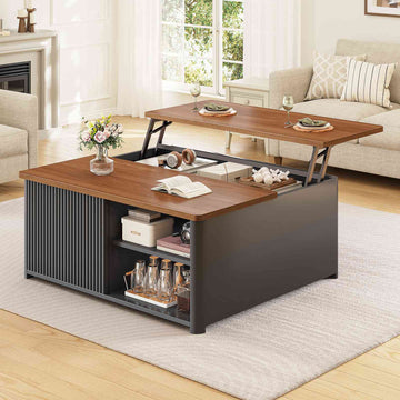 SEDETA 31.5 Inch Lift Top Coffee Table with Storage Square Coffee Tables for Living Room Fluted Coffee Table with Large Hidden Storage Compartment and Adjustable Shelves