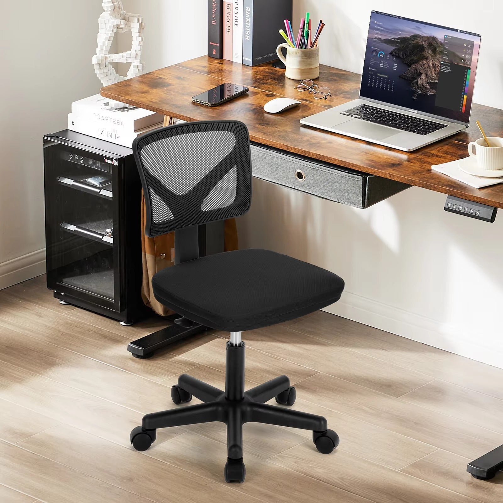 JHK Mesh Office Chair | Adjustable Height & Lumbar Support | Armless Desk Chair UK