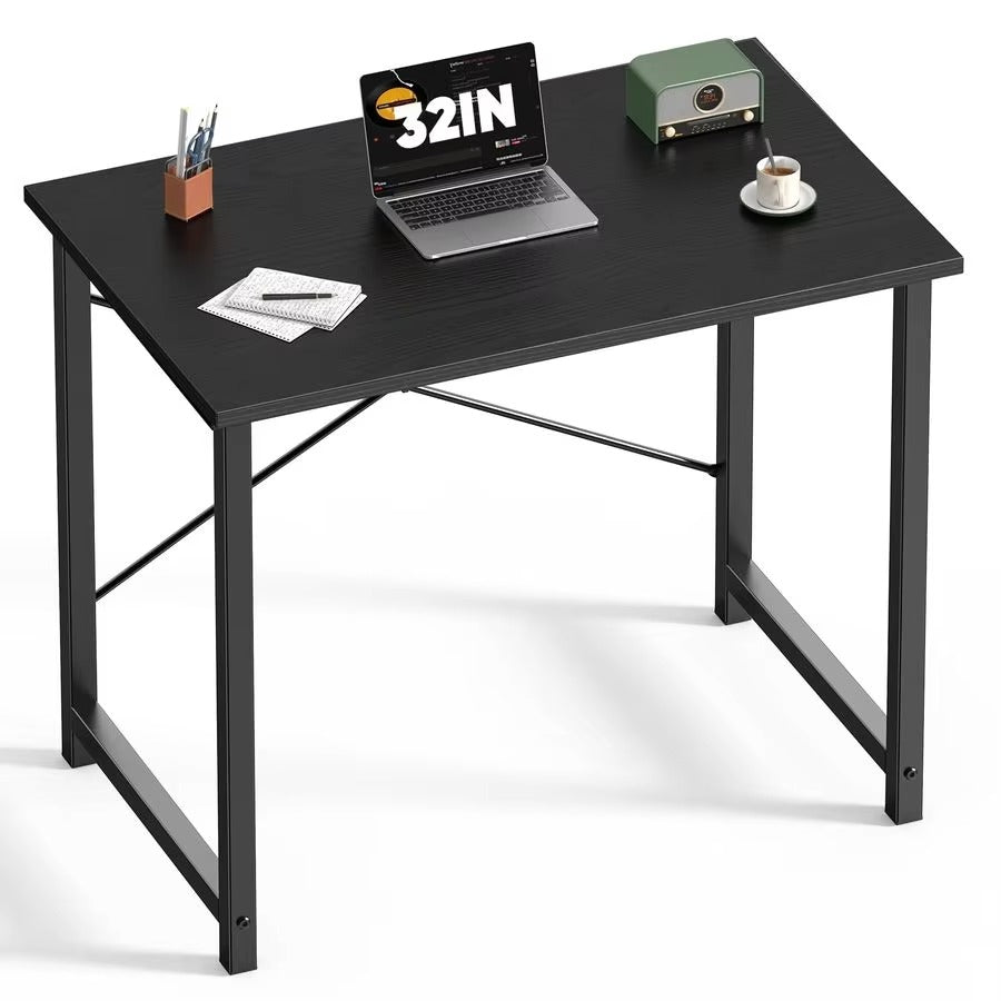 32-Inch Simple Black Computer Desk | Modern Home Office Desk with Storage