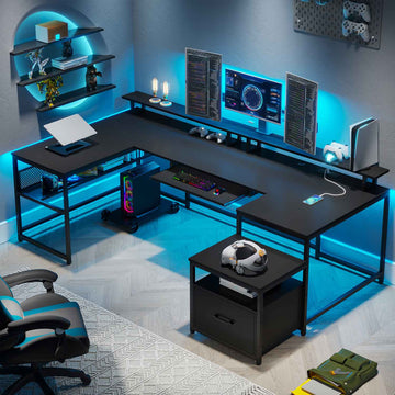 SEDETA | 101.5 Inch Two Person Computer Desk Home Office Gaming Table with Drawer