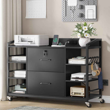 SEDETA® 44 Inch 2 Drawer File Cabinets with Power Strip Lock 6 Storage Shelves for Home Office