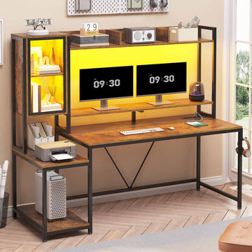 SEDETA® 60 Inch LED Gaming Desk Computer Table Large PC Gamer Desk with Display Cabinet