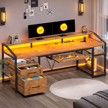 SEDETA® 63 Inch Ergonomic LED Gaming Desk Home Office Computer Table with Lock Drawers