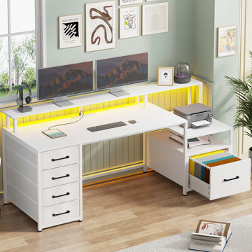 SEDETA | 66 Inch Computer and Gaming Desk with 5 Drawers and Printer Cabinet