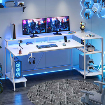 SEDETA 70.8 Inch LED Gaming Desk Ergonomic Table with Monitor Stand and Power Outlets