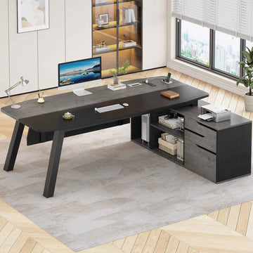 SEDETA® 71 Inch Office Executive Desk L Shaped Computer Desk with Power Outlets Drawers and Shelves